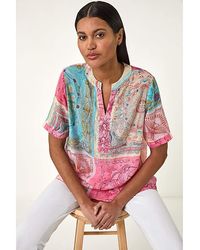 Roman - Roman Scarf Print Hotfix Buttoned Top - Lyst