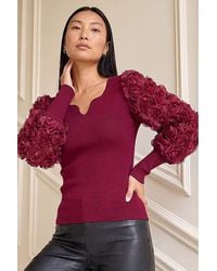 Roman - Roman Lace Sleeve V-Neck Knit Top - Lyst