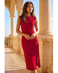 Roman - Roman Side Pleat Midi Dress - Lyst