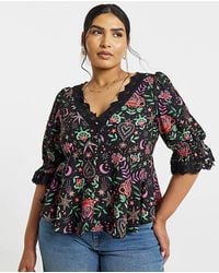 Simply Be - Floral Lace Trim Tea Blouse - Lyst