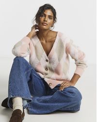 Simply Be - Fluffy Argyle Boyfriend Cardigan - Lyst