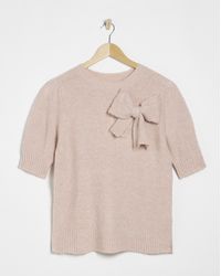 Simply Be - Puff Sleeve Bow Applique Knitted Top - Lyst