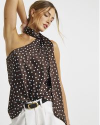 Simply Be - Chocolate Spot Satin Scarf Neck Top - Lyst