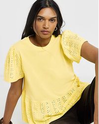 Simply Be - Crew Neck Peplum Broderie Top - Lyst