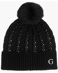 Guess - Knitted Diamante Pom Pom Beanie - Lyst