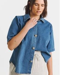 Simply Be - Button Denim Blouse - Lyst