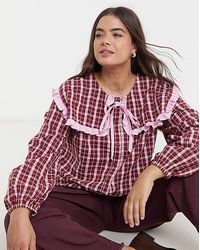 Neon Rose - Sailor Collar Checked Blouse - Lyst