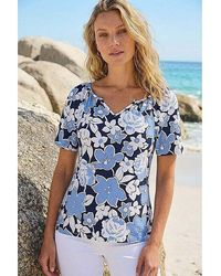 Roman - Roman Floral Puff Print V-Neck Top - Lyst