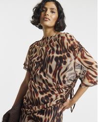 Simply Be - Animal Print Draped Chiffon Top - Lyst