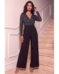 Roman - Roman Sequin Wrap V-Neck Jumpsuit - Lyst