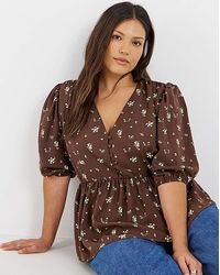 Simply Be - Button Through Chocolate Peplum Blouse - Lyst