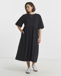 Simply Be - Puff Sleeve Jersey Smock Pocket Midi - Lyst
