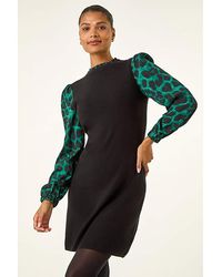 Roman - Roman Animal Print Mix Frill Short Dress - Lyst