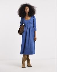 Simply Be - Mid Wash Denim Midaxi Picnic Dress - Lyst