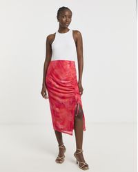 Simply Be - Mesh Overlay Ruched Side Midi Skirt - Lyst