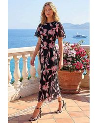 Roman - Roman Floral Flutter Sleeve Dress - Lyst