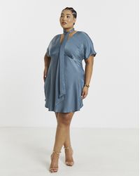 Simply Be - Short Sleeve Satin Scarf Detail Dress - Lyst