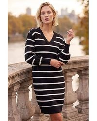 Roman - Roman Stripe V-Neck Knit Jumper Dress - Lyst