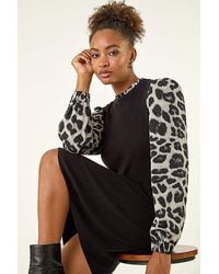 Roman - Roman Animal Print Mix Frill Short Dress - Lyst