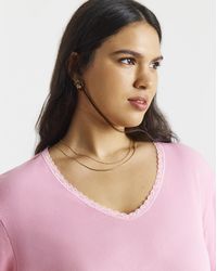 Simply Be - Rib V Neck Lace Trim T-Shirt - Lyst