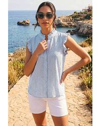 Roman - Roman Stripe Print Frill Sleeve Blouse - Lyst