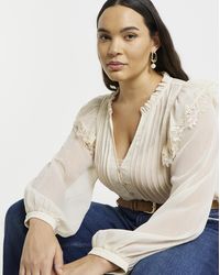 Simply Be - Lace Trim Chiffon Tuxedo Detail Blouse - Lyst