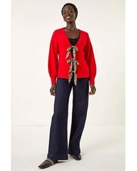 Roman - Roman Animal Tie Front Knit Cardigan - Lyst