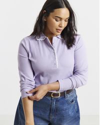 Simply Be - Contrast Scallop Trim Ls Polo - Lyst