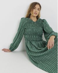 Simply Be - Shirred Check Midi Dress - Lyst