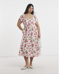 Simply Be - Floral Waist Detail Midi Dress - Lyst