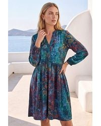 Roman - Roman Textured Leaf Print Shirt Dress - Lyst