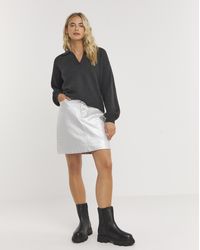 Simply Be - Silverexposed Button Metallic Mini Skirt - Lyst