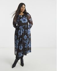 Simply Be - Floral Printed Mesh Midi Dress - Lyst