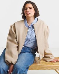 Simply Be - Neutral Bubble Hem Round Collar Jacket - Lyst
