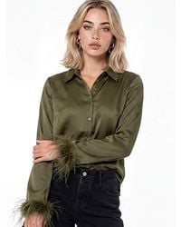 Lovedrobe - Feather Cuff Satin Shirt - Lyst