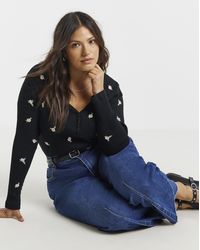 Simply Be - Floral Embroidered Henley Top - Lyst
