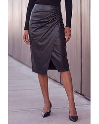 Roman - Roman Faux Leather Ruched Wrap Skirt - Lyst