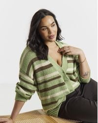 Simply Be - Fluffy Stipe Boyfriend Cardigan - Lyst