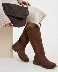 Simply Be - Suede Pull On Knee High Boot Wide C - Lyst