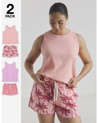 Simply Be - Sun Print 2 Pack Racer Vest Shortie Set - Lyst