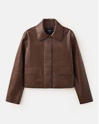 Mango - Croc-Effect Faux Leather Jacket - Lyst