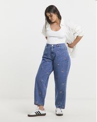 Simply Be - Floral Embroidered Barrel Jeans - Lyst