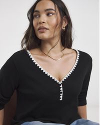 Simply Be - Ribbed Henley Top With Whipstitching - Lyst