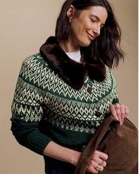 Julipa - Fairisle Fur Collar Cardigan - Lyst