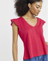 Simply Be - V Neck Ruffle Sleeve Broderie Top - Lyst