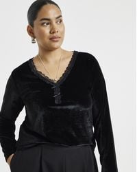 Simply Be - Velvet Lace Trim Top - Lyst