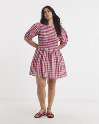 Simply Be - Shirred Check Smock Dress - Lyst