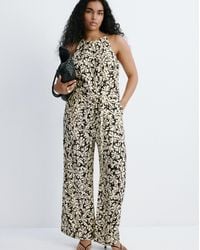 Mango - Floral Print Jumpsuit With Belt - Lyst