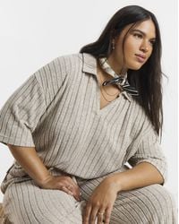 Simply Be - Cut & Sew Wide Rib Polo Top - Lyst