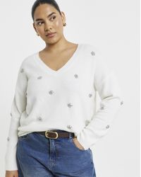 Simply Be - Diamante Embellished V-Neck Jumper - Lyst